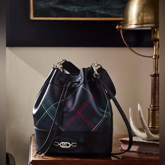 Ralph Lauren Andie Bucket Drawstring Plaid Leather Crossbody Bag - Picture 5 of 17